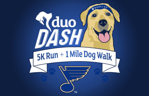 2024 Duo Dash Logo with Duo Ambassador Dog Barclay